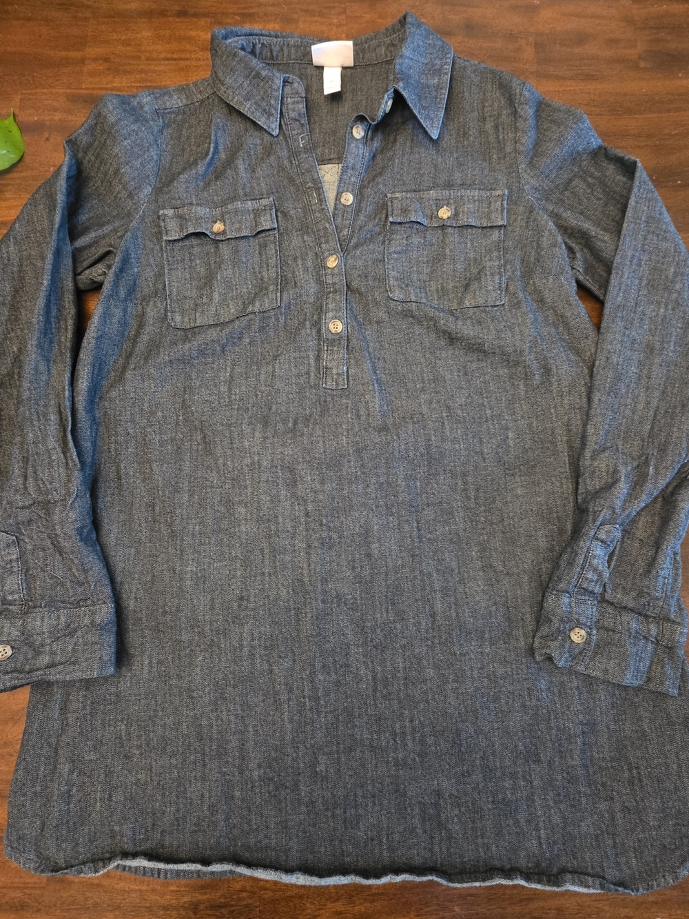 Isabel Maternity Chambray Denim Button Down Tunic Shirt
